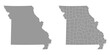 Missouri state gray maps. Vector illustration.