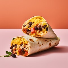 Wall Mural - A breakfast burrito filled with scrambled eggs, black beans, cheese, and salsa