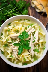 Wall Mural - A classic chicken noodle soup with tender chunks of chicken