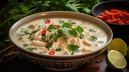 Wall Mural - A fragrant and exotic Thai soup with lemongrass, coconut milk