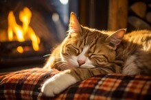 A Cozy Cat Nap By The Fireplace