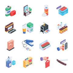 Wall Mural - Collection of Barber Accessories Isometric Icons  

