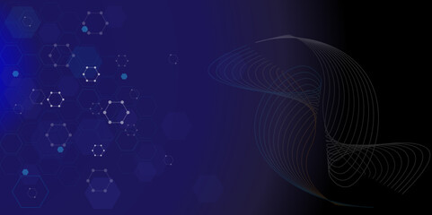Vectors, Abstract futuristic hexagons for network connection, communication, computer and Technology on dark blue background.