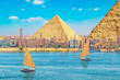 View of the Great Pyramids from the Nile.