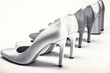 Stylish classic women leather shoe. High heel women shoes on white background. Black and white