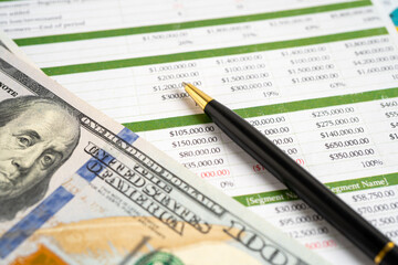 Magnifying glass on graph paper. Financial development, Banking Account, Statistics, Investment Analytic research data economy, Business concept.