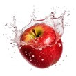 Fresh red apple with water splash isolated white background.