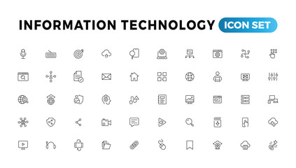 Information technology line icons collection. Big UI icon set in a flat design. Thin outline icons pack