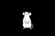  a white rat sitting on its hind legs on a black background with the word rat written in the middle of the rat's body and the rat's head.