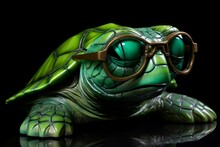 Green Turtle Glasses Funny. Shell Mascot. Generate Ai