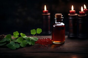 simple and small bottle in clover shape with blood potion to heal