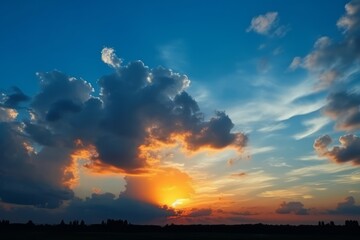 Wall Mural - Sunset on blue sky. Blue sky with some clouds. Generative AI
