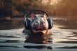 Hippo headphones. Zoo wild face. Generate Ai