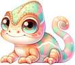 An adorable watercolor cameleon clipart perfectly isolated, with soft natural watercolor texture