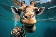  a close up of a giraffe's face in the water with its mouth open and it's tongue hanging out to the side of the camera.