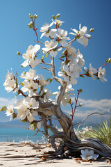 Aufkleber - A Macadamia tree covered in creamy flowers, a precursor to the popular edible nuts.