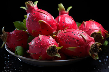 Aufkleber - A vibrant Red Pitaya, also known as Dragon Fruit, displaying its striking pink skin and white flesh speckled with black seeds.