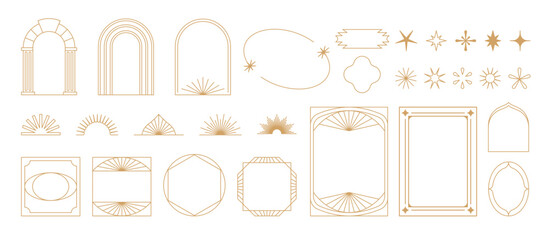 Wall Mural - Vector set of design elements and illustrations in simple linear style - boho arch and border logo design elements and frames for social media stories and posts