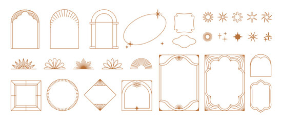 Aufkleber - Vector set of design elements and illustrations in simple linear style - boho arch and border logo design elements and frames for social media stories and posts
