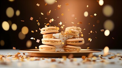 Wall Mural - Homemade cookies with chocolate and golden confetti on a table decorated for a party celebration