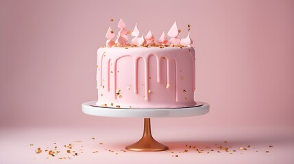 Wall Mural - Festive pastel pink cake on a table decorated for a party celebration