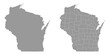 Wisconsin state gray maps. Vector illustration.