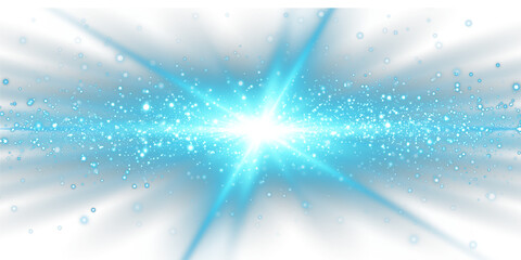 Poster - Powder dust light. Magic shining blue dust. Fine, shiny dust bokeh particles fall off lightly. Fantastic shimmer effect. Christmas background. PNG.