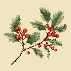 Wall Mural - christmas holly branch with berries