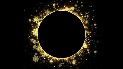 Wall Mural - looped animated elegant christmas background of a black circle with copy space and golden sparkling 