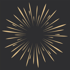 Wall Mural - Golden Fireworks, rays, sunburst frames circle border decoration, sparkle in doodle style, line sketch explosion isolated on dark background.