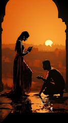   woman showing ring to a man at sunset,Valentines Day, Propose day,  Valentines Day date. 
