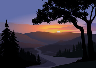 Wall Mural - sunset in the mountains