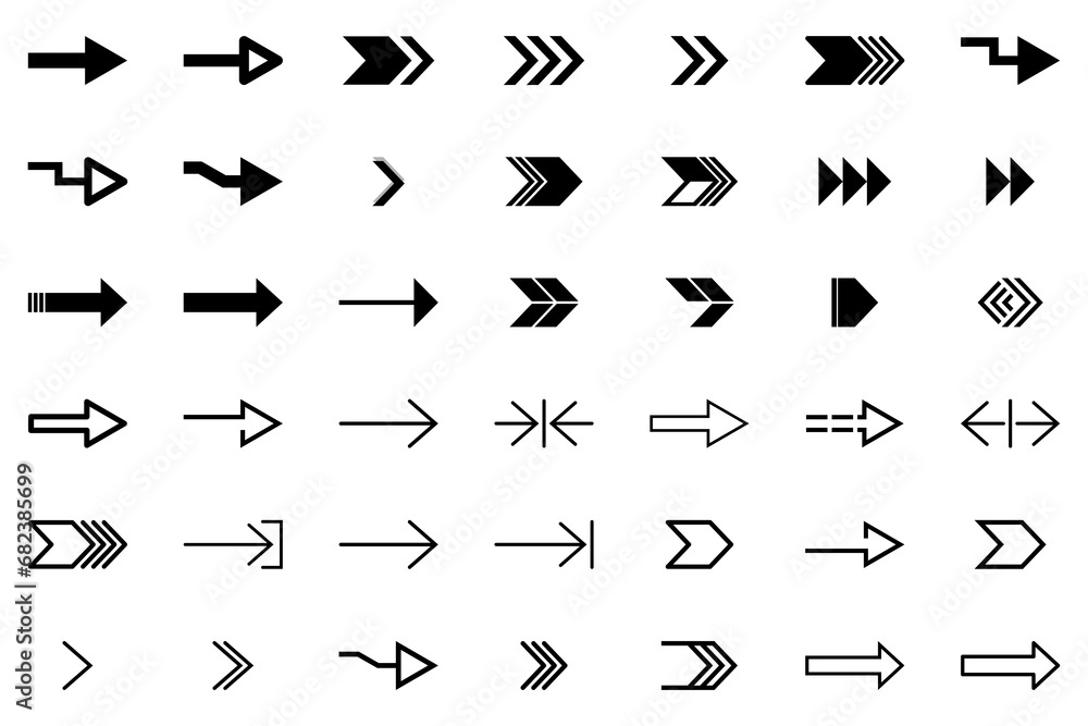 Set arrows collection in black color on a white background for website ...