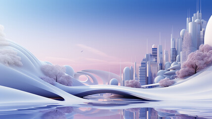 Wall Mural - Urban architectural background, aquamarine purple. AI generative