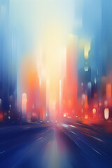 Wall Mural - Aura blurry simple abstract illustration of city landscape cold colours round blur. AI generative