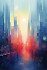 Wall Mural - Aura blurry simple abstract illustration of city landscape cold colours round blur. AI generative
