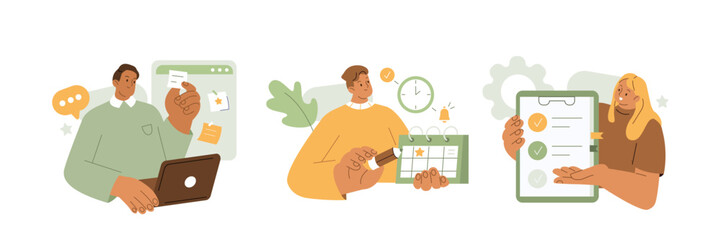 Wall Mural - schedule management, business and organization concept illustration. collection of characters planni