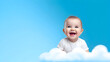 © HillTract - Cute smiling baby with cloud on a light blue background