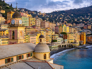 Wall Mural - Close-up of the bell tower of Camogli