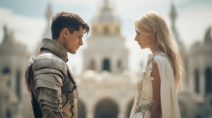 elf girl and guy against the backdrop of a fantasy city