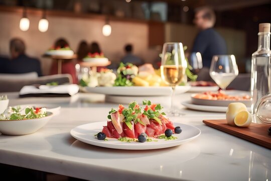 Table fresh food in luxury modern restaurant