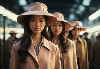 Wall Mural - Asian women wearing fashion future hat and coat