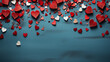 Valentine's Day background. White and red hearts on blue background. Valentines day concept.