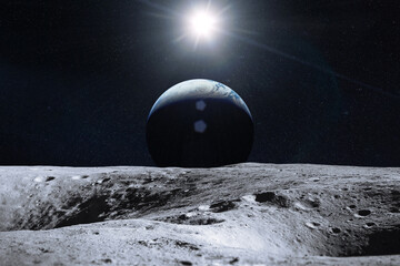 Wall Mural - earth planet from moon surface. moon and earth. elements of this image furnished by nasa.
