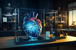The human heart diagnostic through artificial inteligence technology. Sci-fi medicine. 3d illustration
