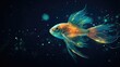 A goldfish swimming in the dark water. Celestial fantasy fish.