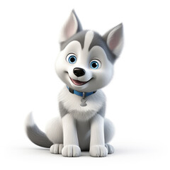 Poster - Cute Cartoon Siberian Husky Isolated on a White Background