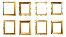 A Set Of Luxurious Picture Frames Featuring Elegant Gold Finishes, For Wall Art Display.