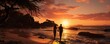 romantic couple on sunset beach