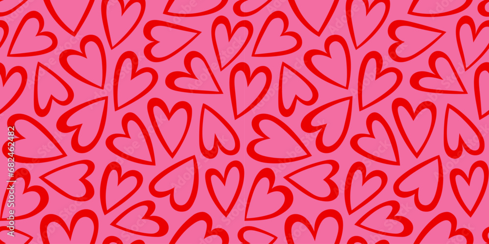 Red love heart seamless pattern illustration. Cute romantic pink hearts ...